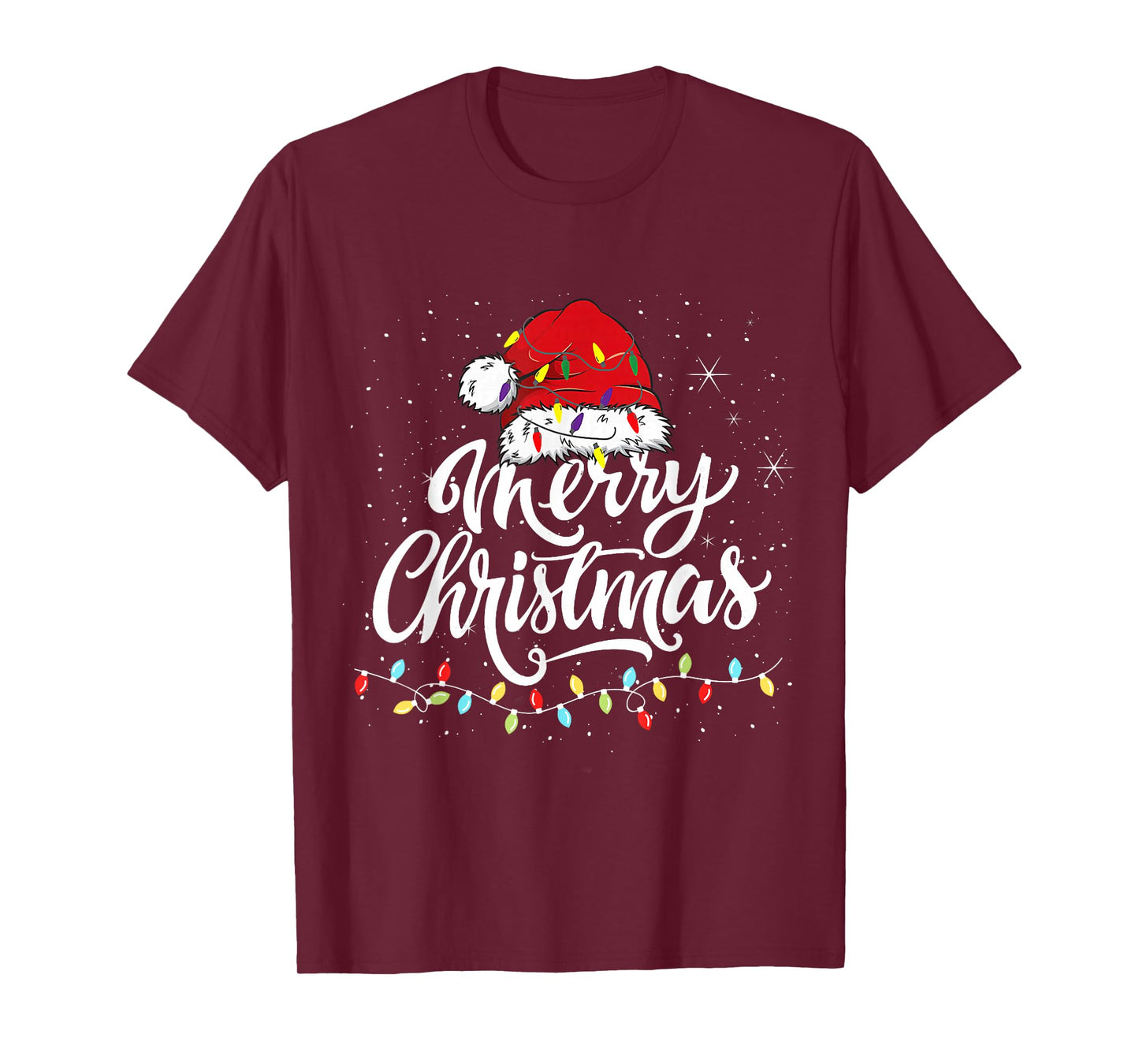 Merry Christmas Lights Santa Hat Xmas Family Matching Pajama T-Shirt