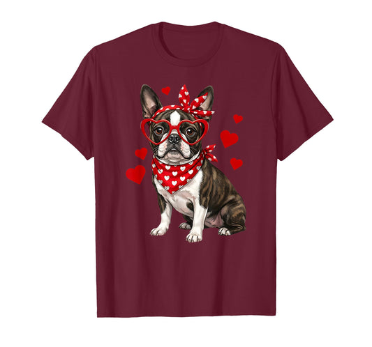 Boston Terrier Valentines Day Bostie Lover Dog Heart T-Shirt