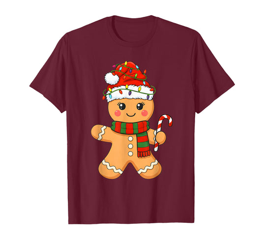 Christmas Baking Gingerbread Man Santa Lights Xmas T-Shirt