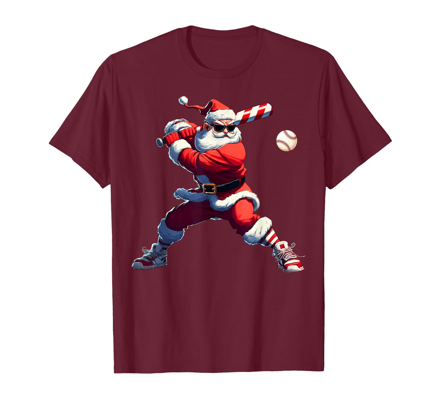 Sunglasses Santa Playing Baseball Christmas Pajamas Xmas T-Shirt