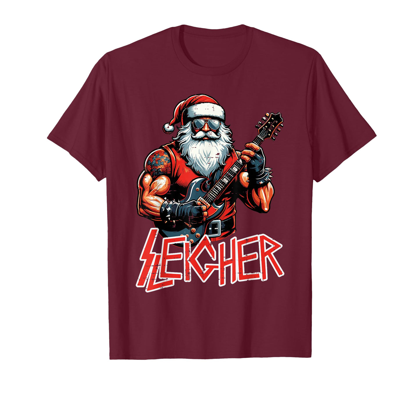 Christmas Santa Guitar Sleigher Xmas Rocker Men Boys Kids T-Shirt