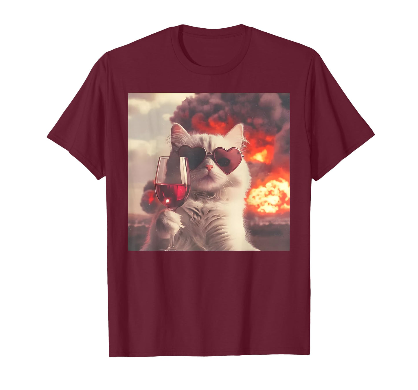 Funny Cat Sunglasses Drinking Wine Selfie of Explosion Meme T-Shirt