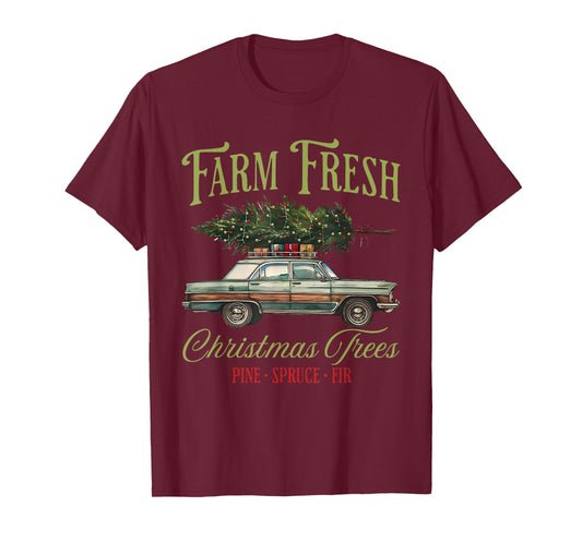 Farm Fresh Christmas Trees Vintage Pine Spruce Fir Xmas T-Shirt