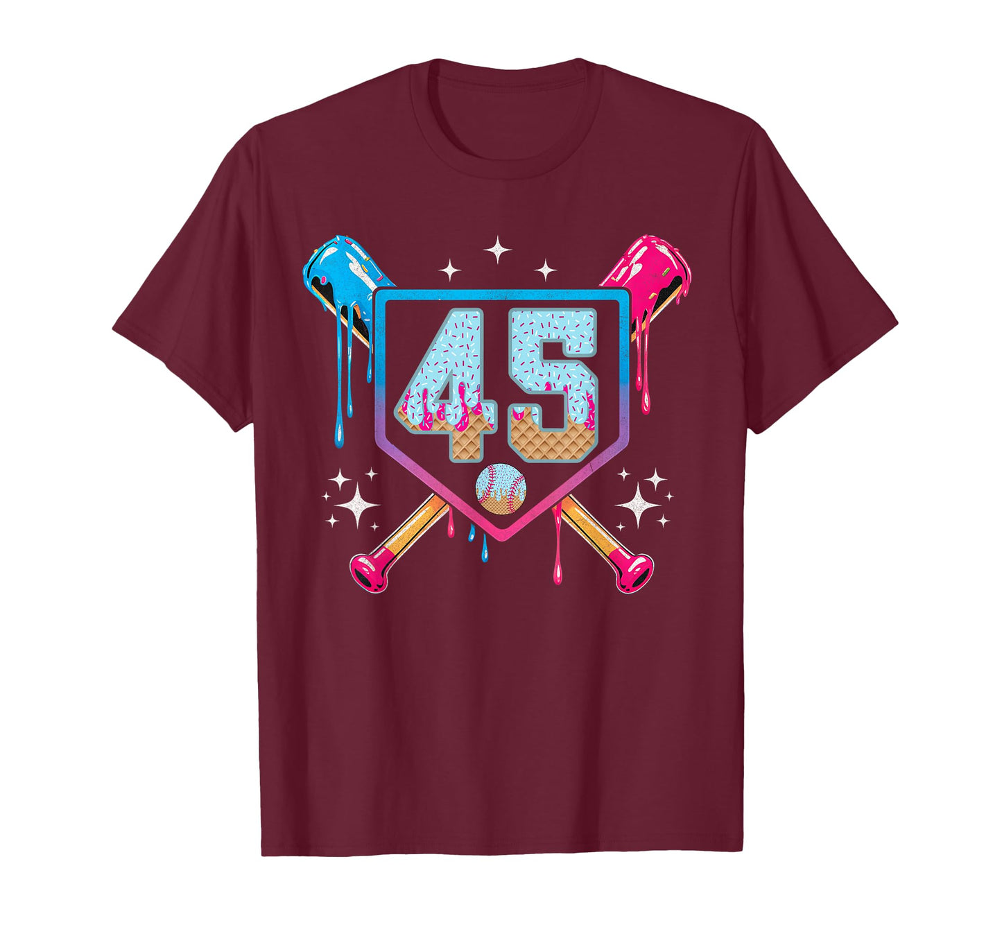 Baseball 45 Year Old Ice Cream Drip 45th Birthday Number 45 T-Shirt