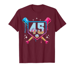 Baseball 45 Year Old Ice Cream Drip 45th Birthday Number 45 T-Shirt