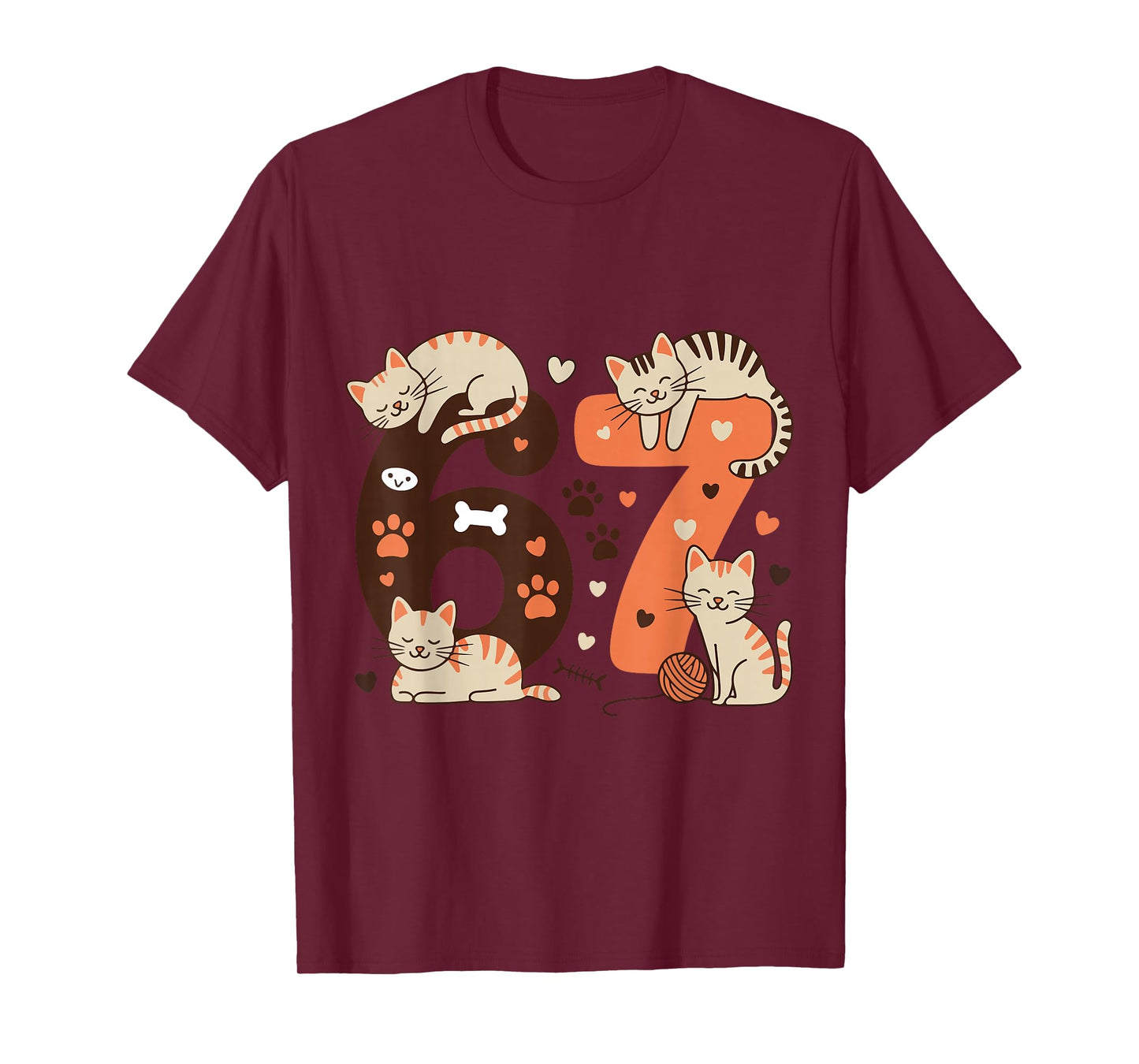 Funny 67 Meme Cat Lover Cute Kitty Paw Six Seven Humor T-Shirt