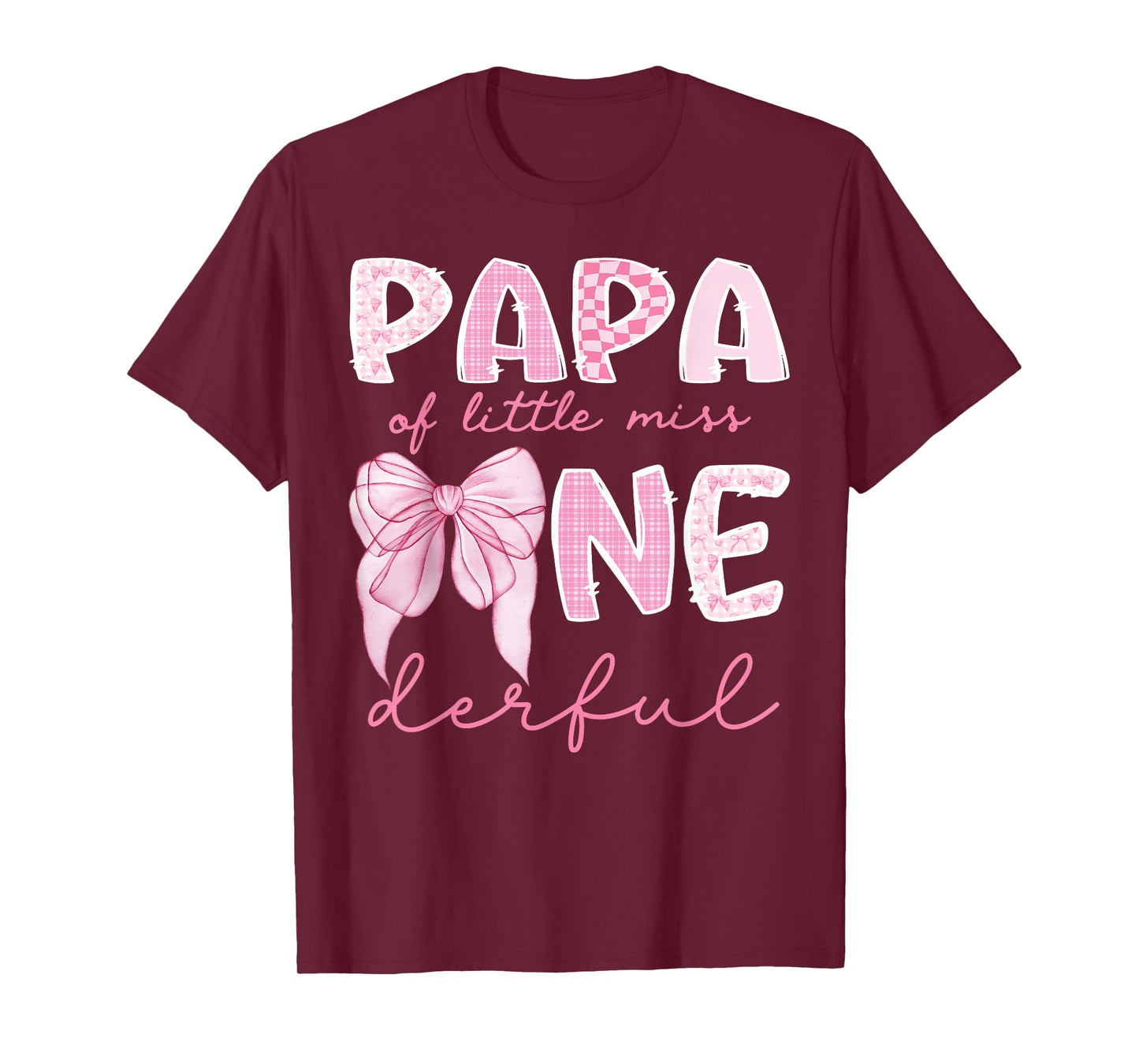 Papa of Little Miss Onederful First Birthday Girl Bow T-Shirt