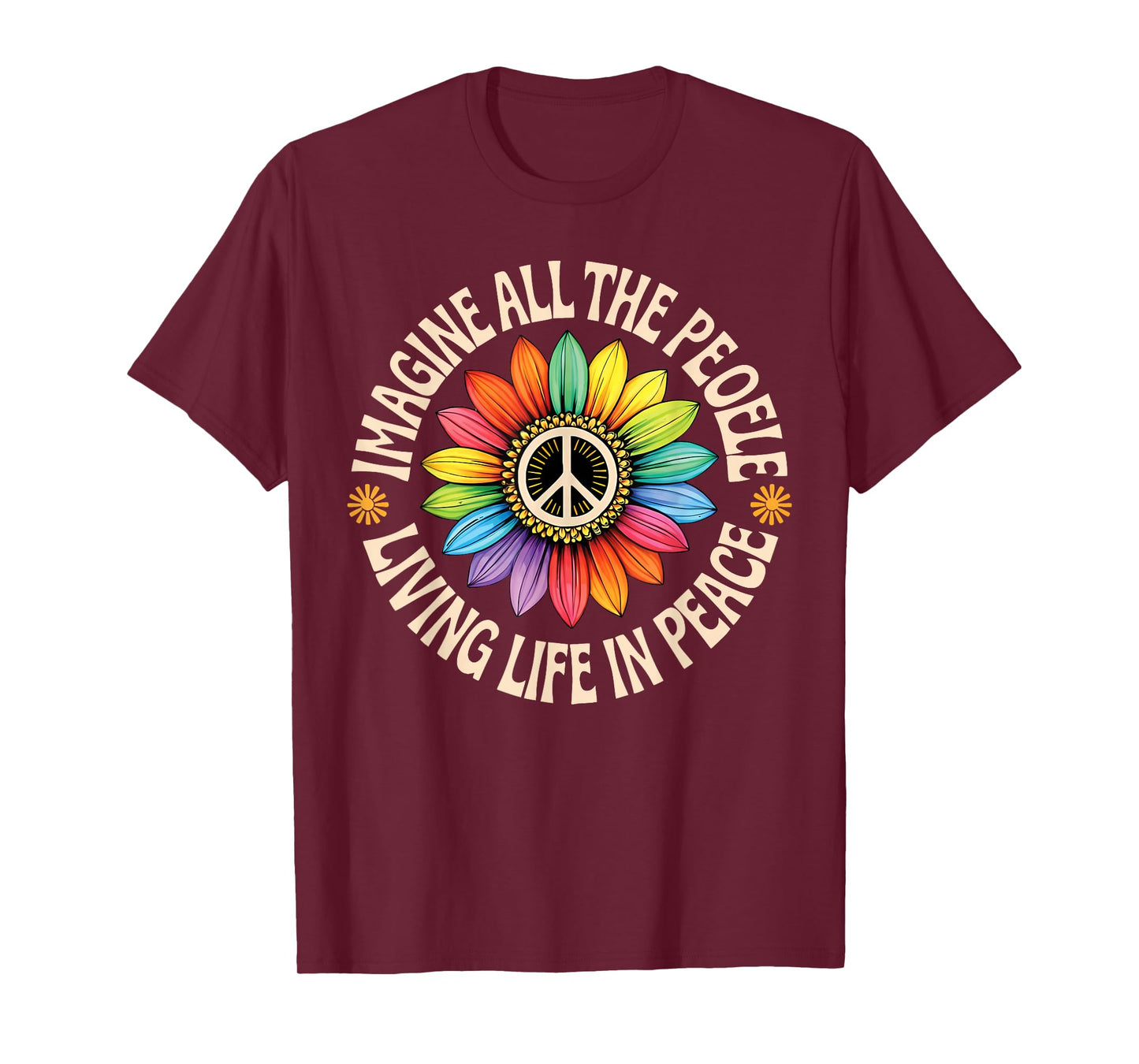 Retro Peace Flower Imagine All The People Boho Hippie 70s T-Shirt