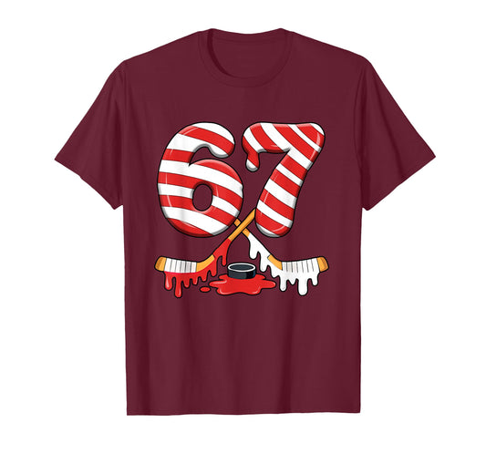 6-7 Meme Slang Christmas Candy Cane Xmas Ice Hockey Lover T-Shirt