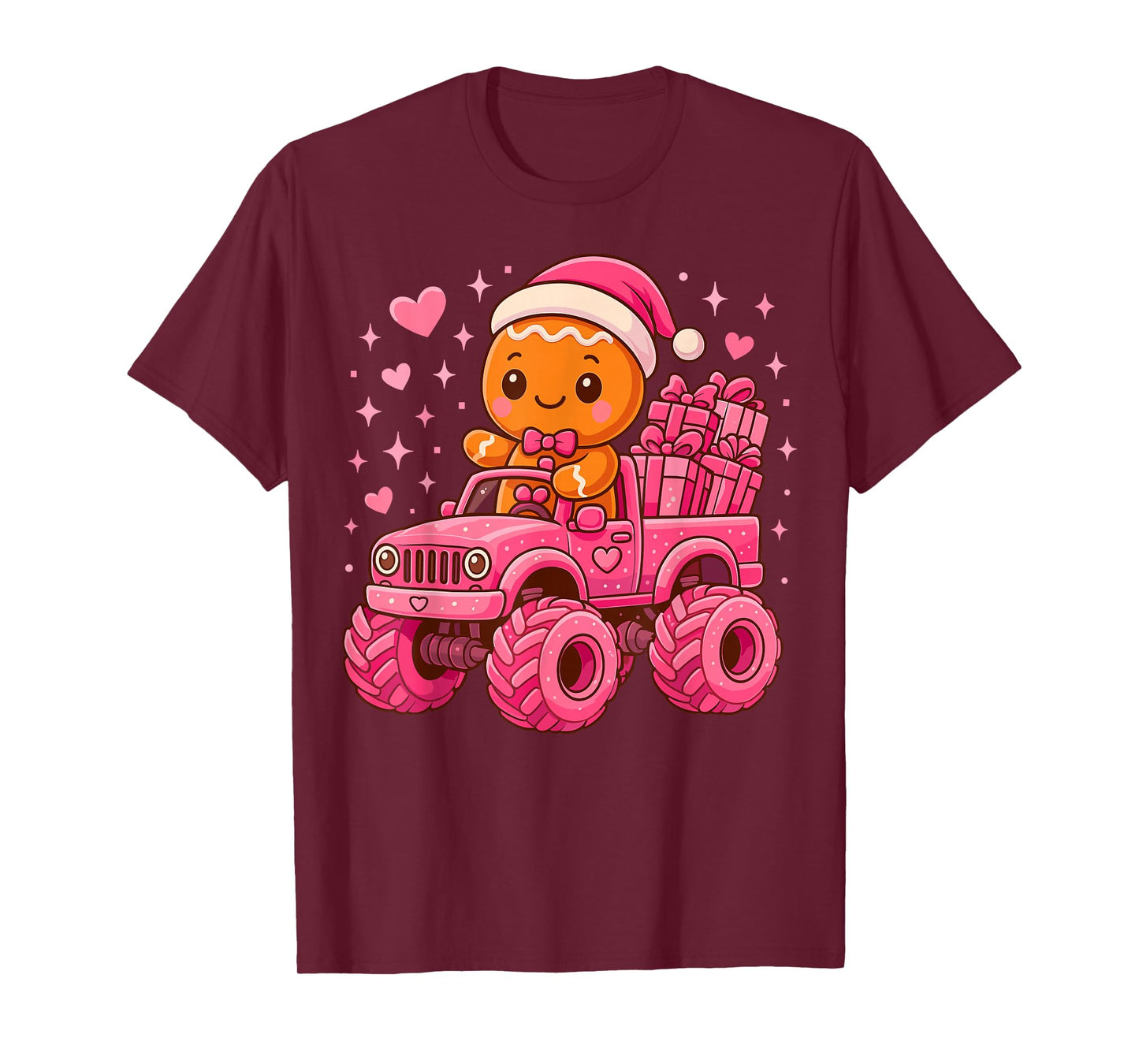 Gingerbread in Pink Christmas Monster Truck T-Shirt