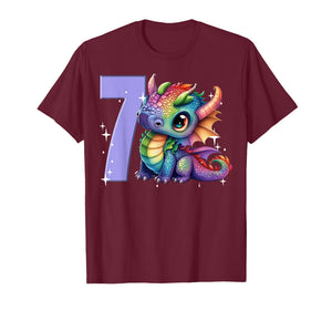 7th Birthday Girl Dragon Rainbow Party Girls 7 Seven T-Shirt