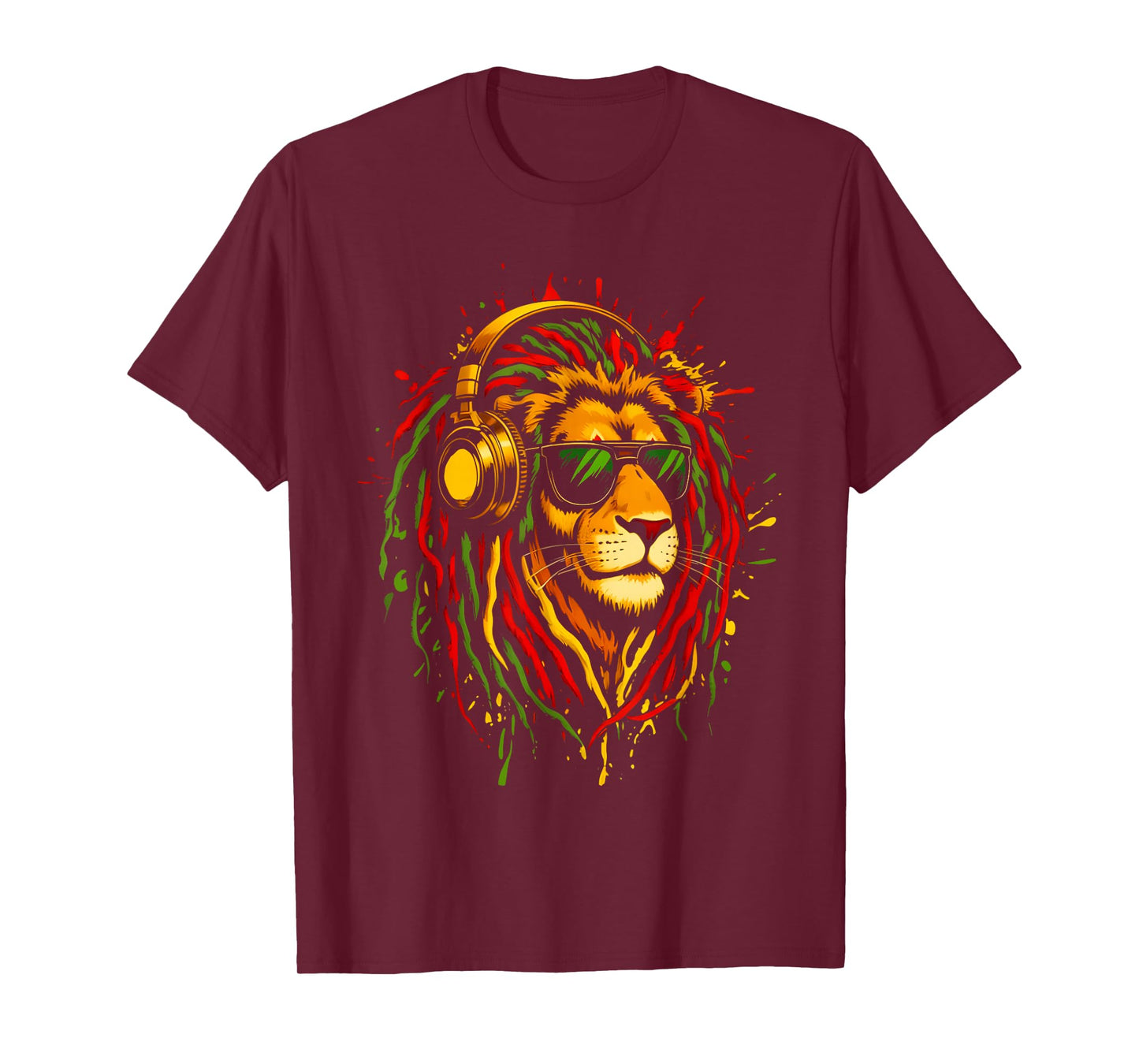 Rasta Reggae Music Headphones Jamaican Lion of Judah T-Shirt