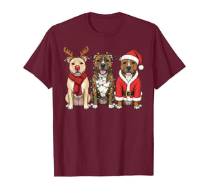 Retro Christmas Pit Bull Santa Reindeer Pittie Dog Lover T-Shirt
