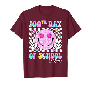 Groovy 100th Day of School Vibes Smile Face Teacher Kids T-Shirt