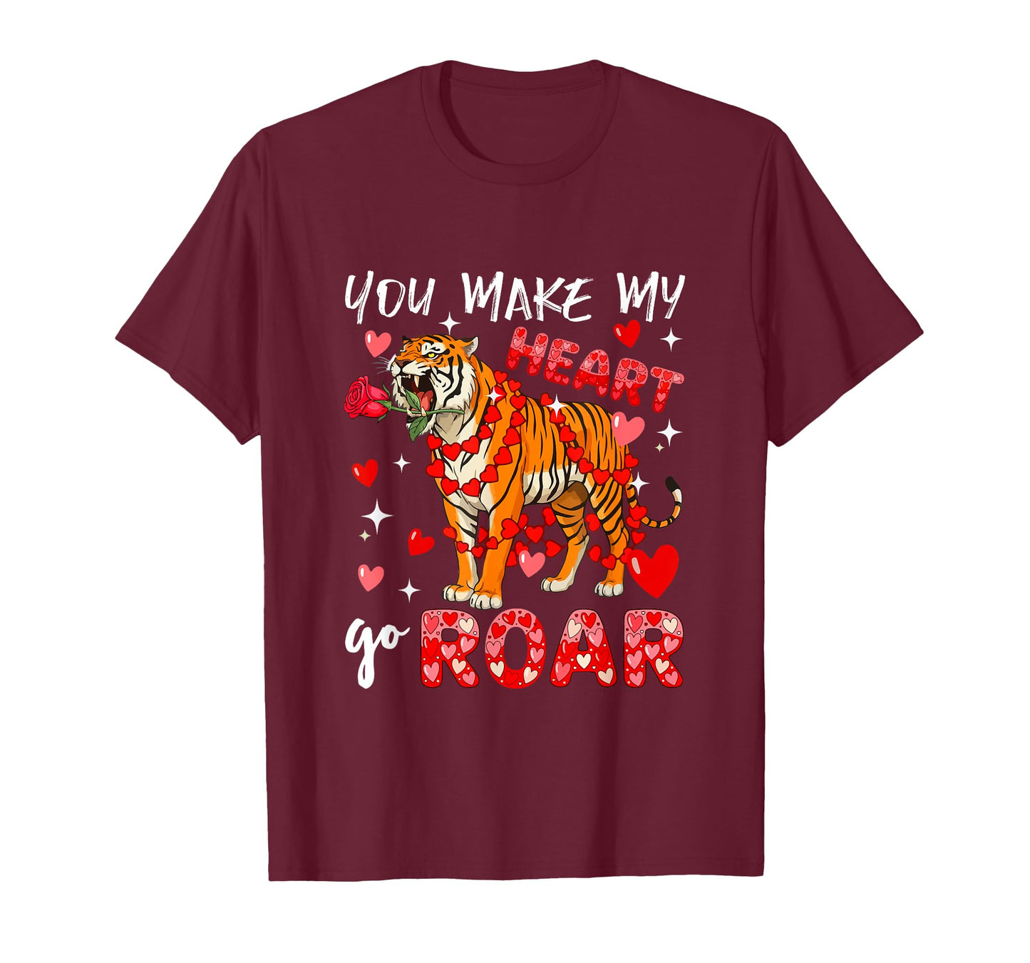 Make Heart Go Valentine's Day Cute Tiger Sound Floral Rose T-Shirt