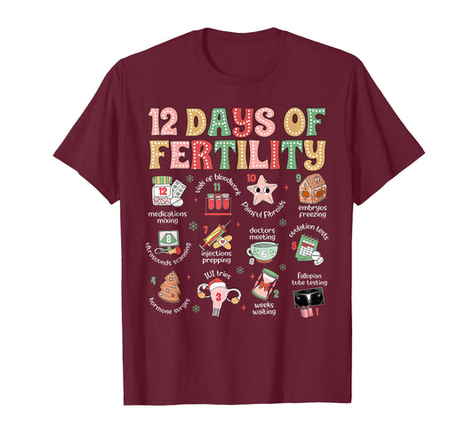 12 Days of Fertility IVF Nurse Christmas OB GYN Transfer Day T-Shirt