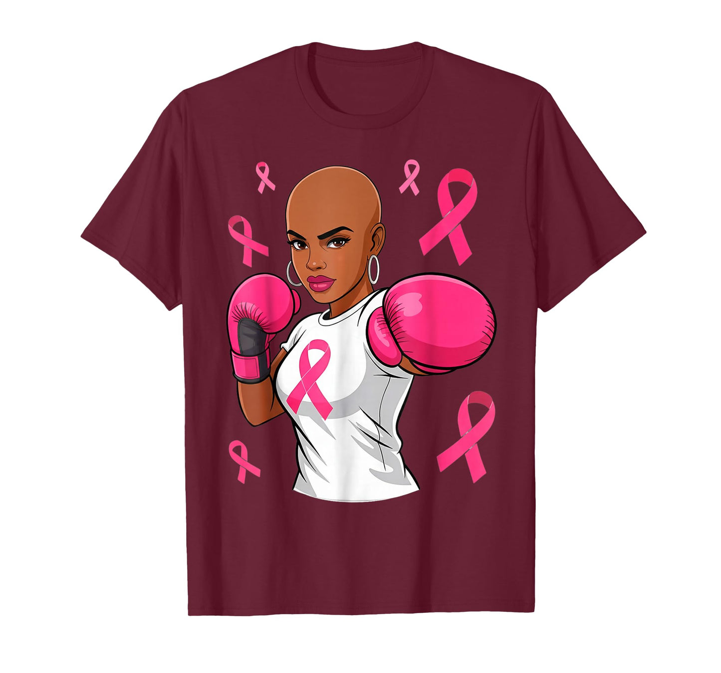 Women Black African American Breast Cancer Afro Pink Ribbon T-Shirt