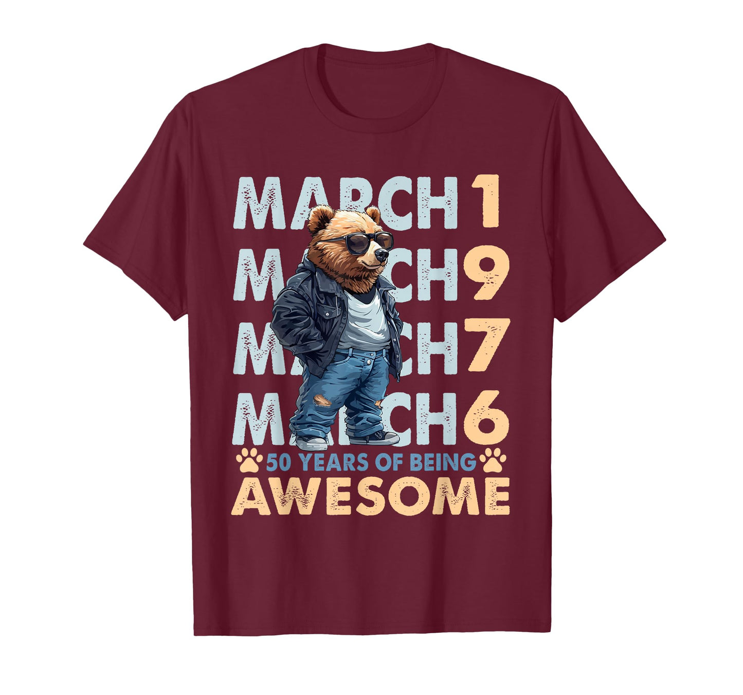 50th Birthday Cool Bear March 1976 Vintage 50 Years Old T-Shirt