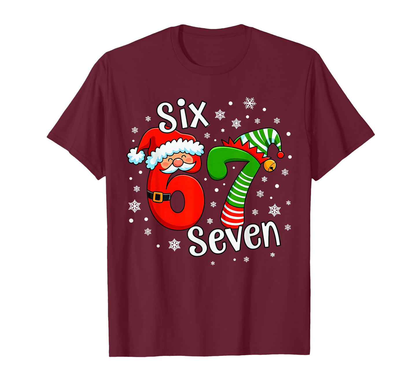 Six Seven 67 Meme 6 7 Elf Santa Christmas T-Shirt