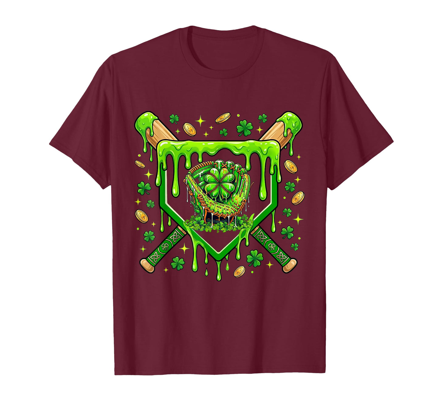 St Patricks Day Baseball Ice Cream Shamrock Baseball Player T-Shirt