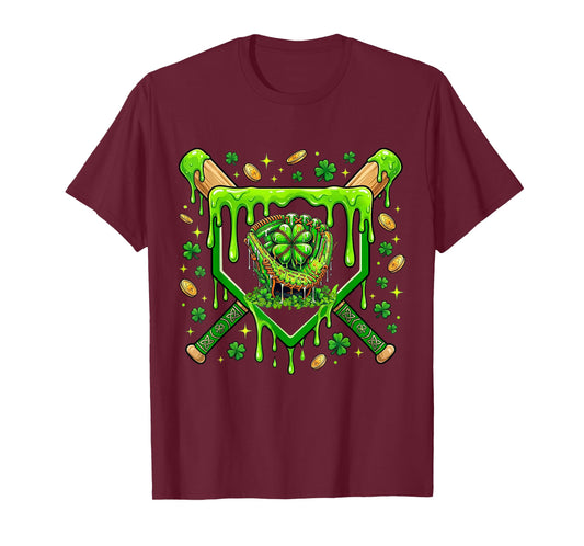St Patricks Day Baseball Ice Cream Shamrock Baseball Player T-Shirt