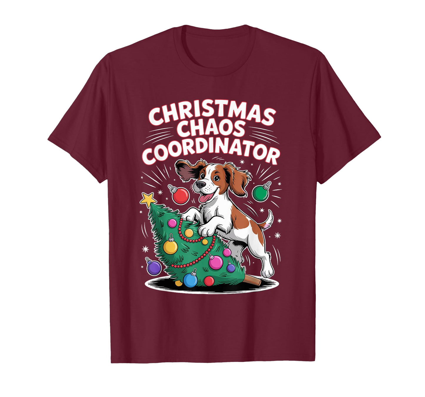 Christmas Chaos Coordinator Xmas Dog Puppy Funny Brittany T-Shirt