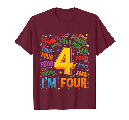 Kids 4th Birthday Shirt Boy 4yr Four 4 Year Old Girl Toddler Kids T-Shirt