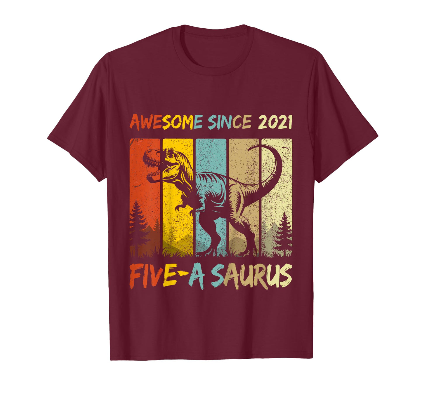 Kids 5 Year Old Dinosaur 5th Birthday Five Saurus Boys Born 2021 T-Shirt