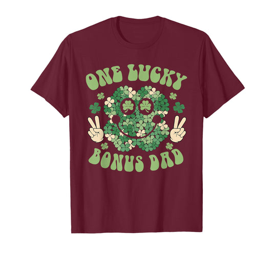 St Patricks Day Family Matching Groovy One Lucky Bonus Dad T-Shirt