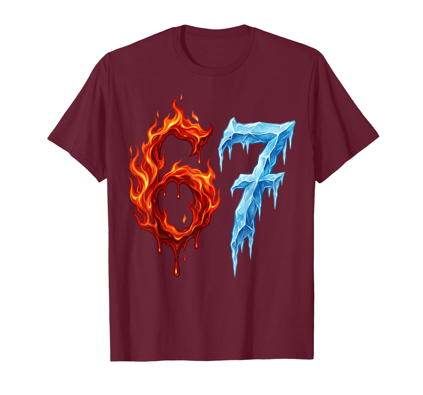 67 Six Seven 6-7 Flaming Ice Funny Teen Kids Meme T-Shirt