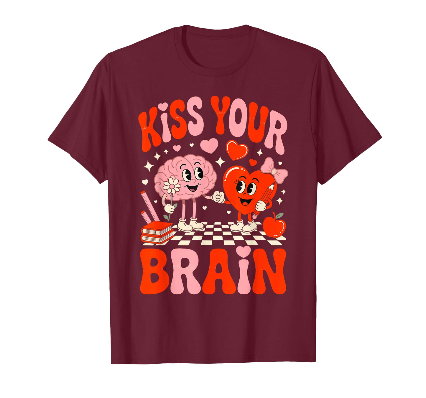 Kiss Your Brain Women Valentine's Day Retro School Counselor T-Shirt