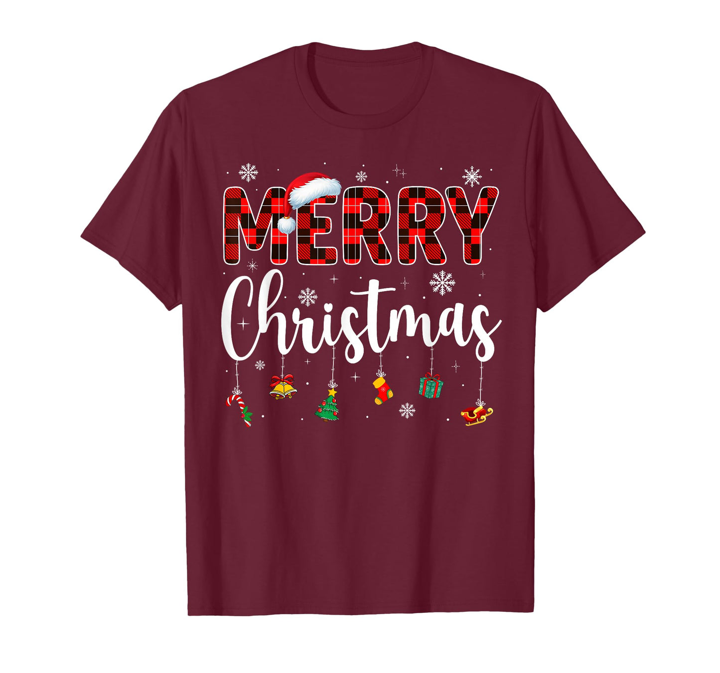 Merry Christmas Buffalo Plaid Red Santa Family Xmas Pajamas T-Shirt