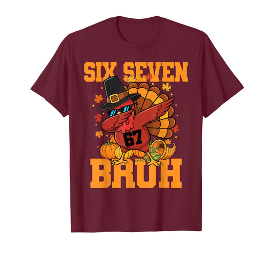 Funny Bruh Turkey Dabbing 67 Meme Six Seven Thanksgiving Boy T-Shirt