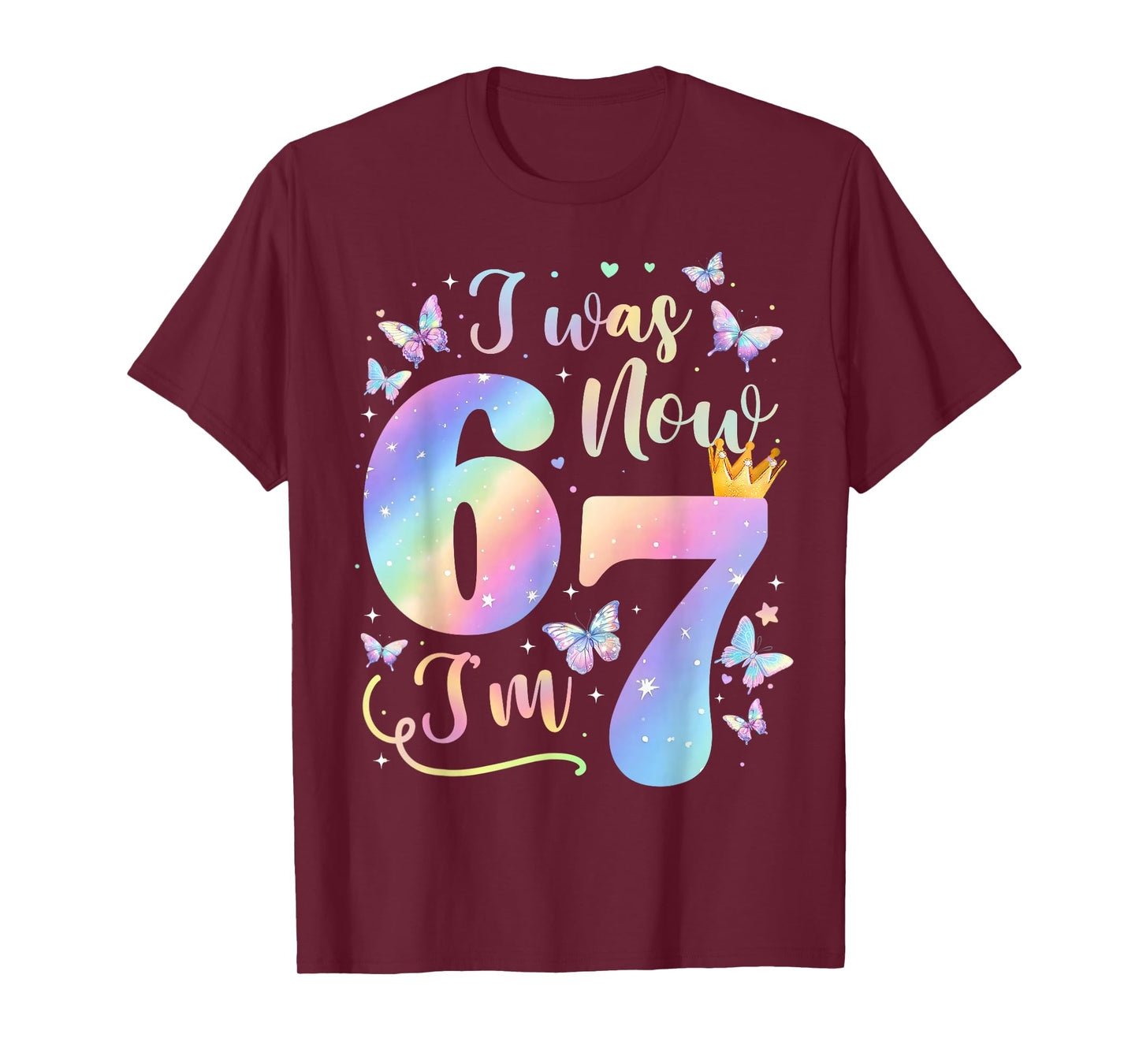 7th Birthday Girl I was 6 Now I'm 7 Year Old Butterfly Bday T-Shirt