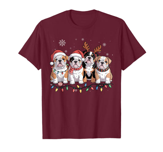 Cute Four English Bulldog Christmas for Women Men Dog Lover T-Shirt
