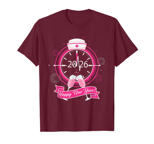 Happy New Year Nurse Shirt Cute Pink Heartbeat Medical Staff T-Shirt