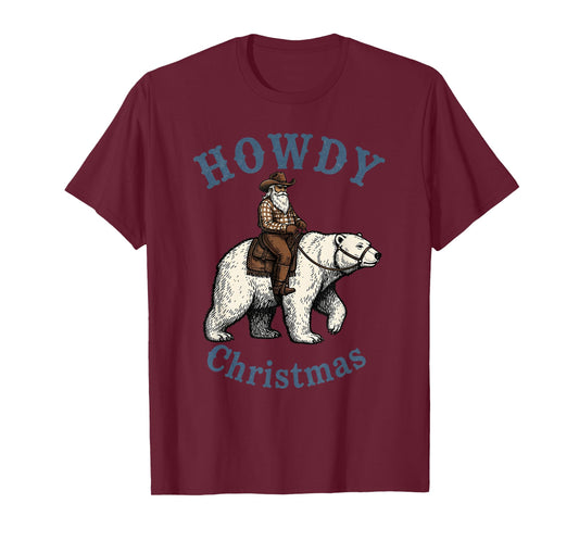 Howdy Christmas Cowboy Santa Riding Polar Bear Western T-Shirt
