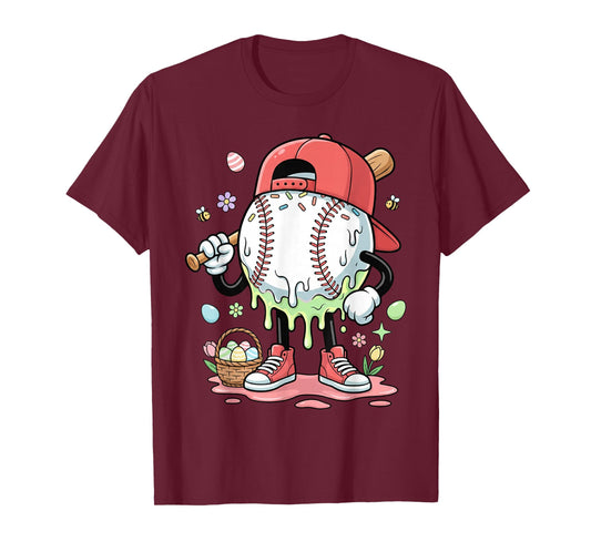 Baseball Easter Day Funny Ice Cream Drip Boys Kids T-Shirt