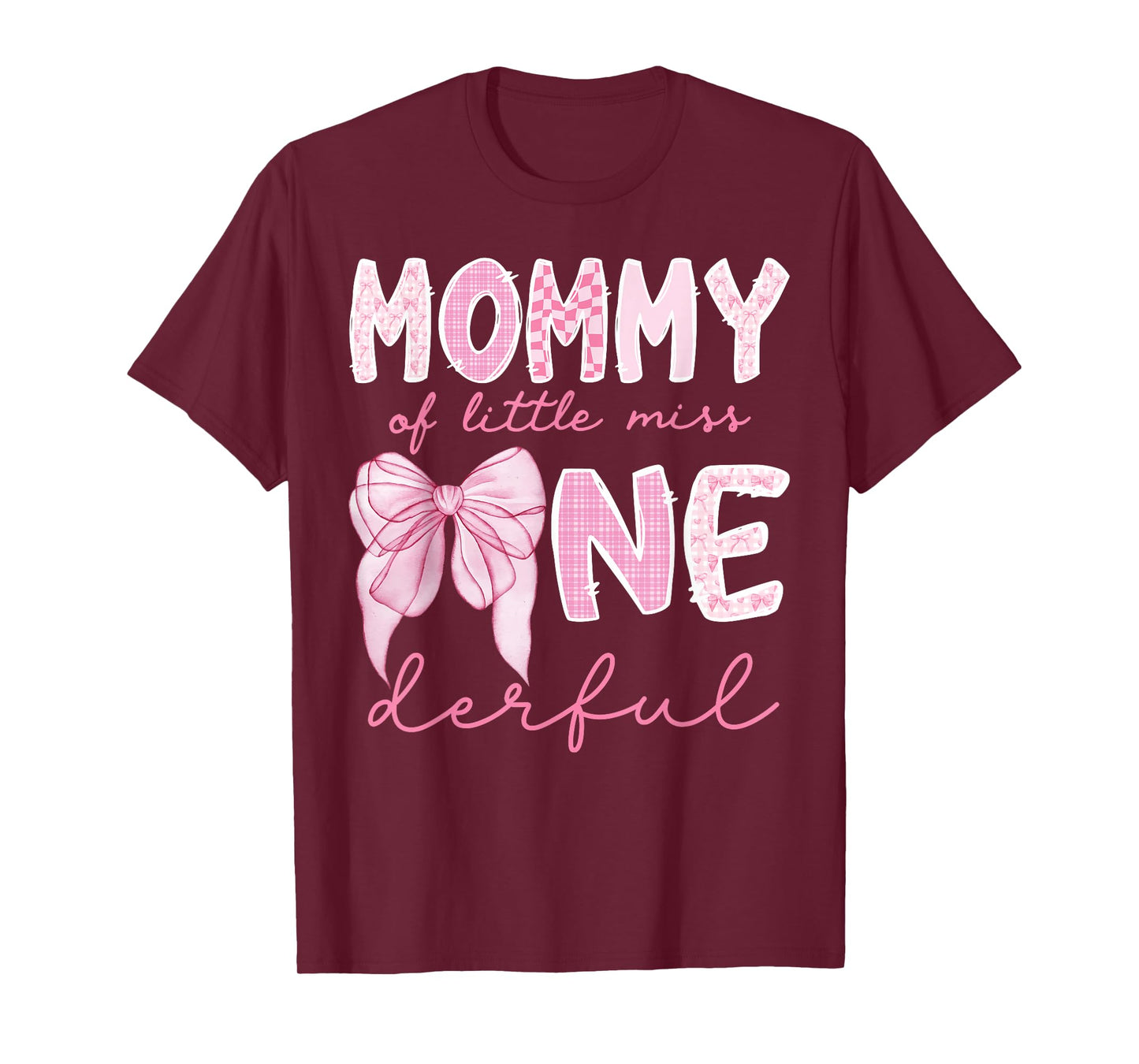 Mommy of Little Miss Onederful First Birthday Girl Bow T-Shirt