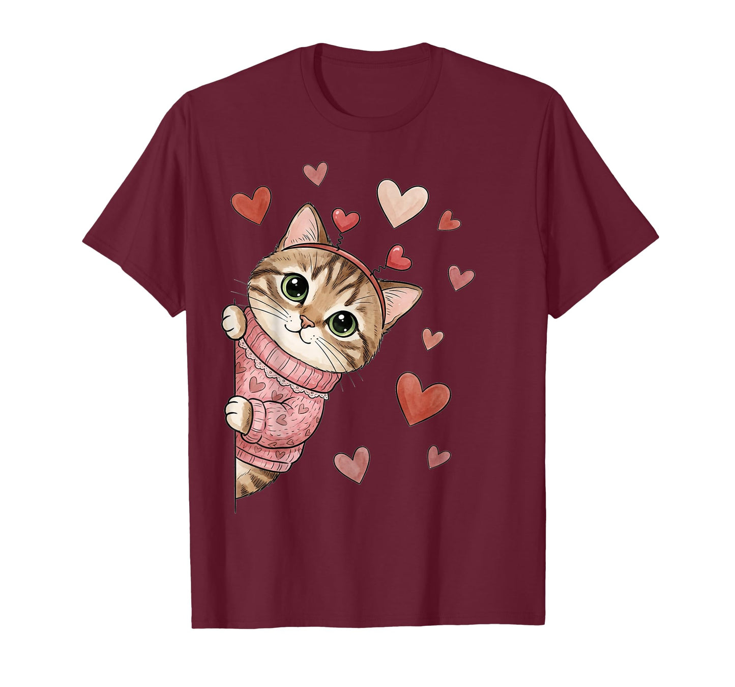 Cute Cat Valentines with Hearts Meow Cats Valentine T-Shirt