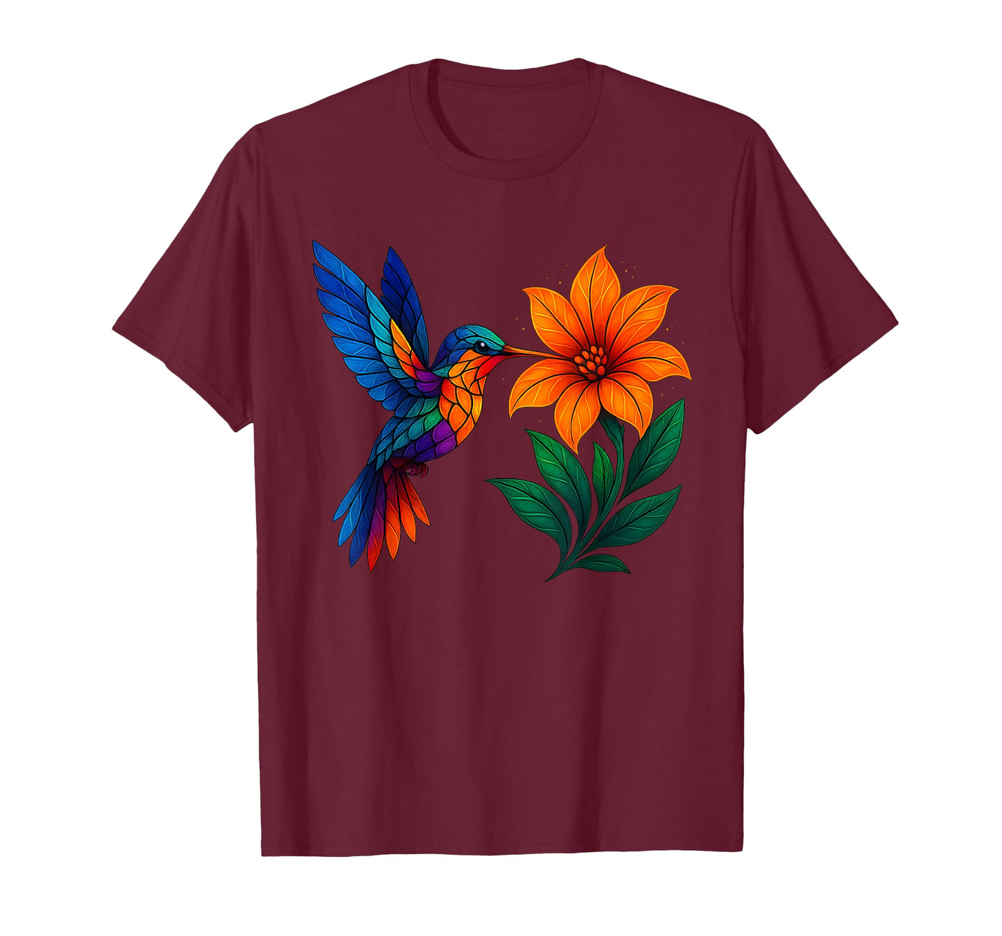 Hummingbird Floral Art Colorful Nature Bird T-Shirt