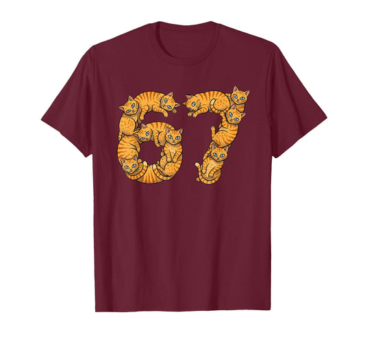 Funny Orange Cats 6 7 Meme Six Seven Love Ginger Kitty T-Shirt