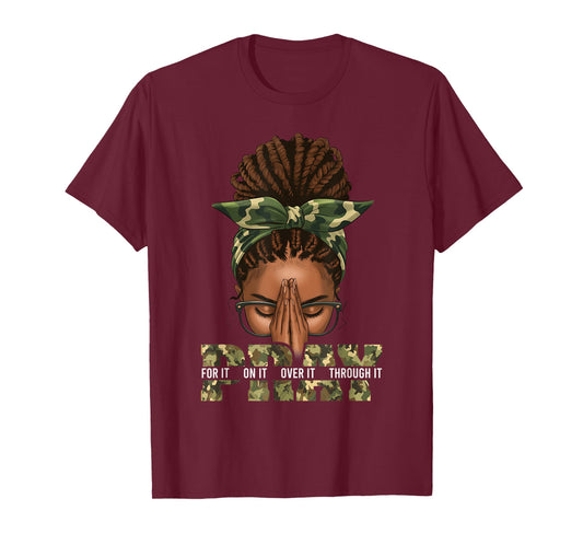 Pray On It Pray Over It Black Woman Afro Christian Sayings T-Shirt