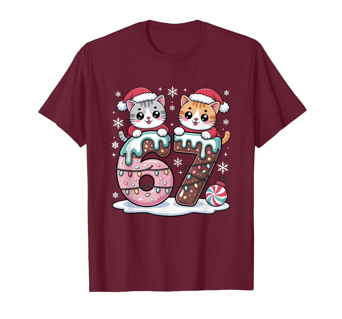 67 Funny Meme Kawaii Cats Christmas Ice Cream Drip 6 7 Kids T-Shirt