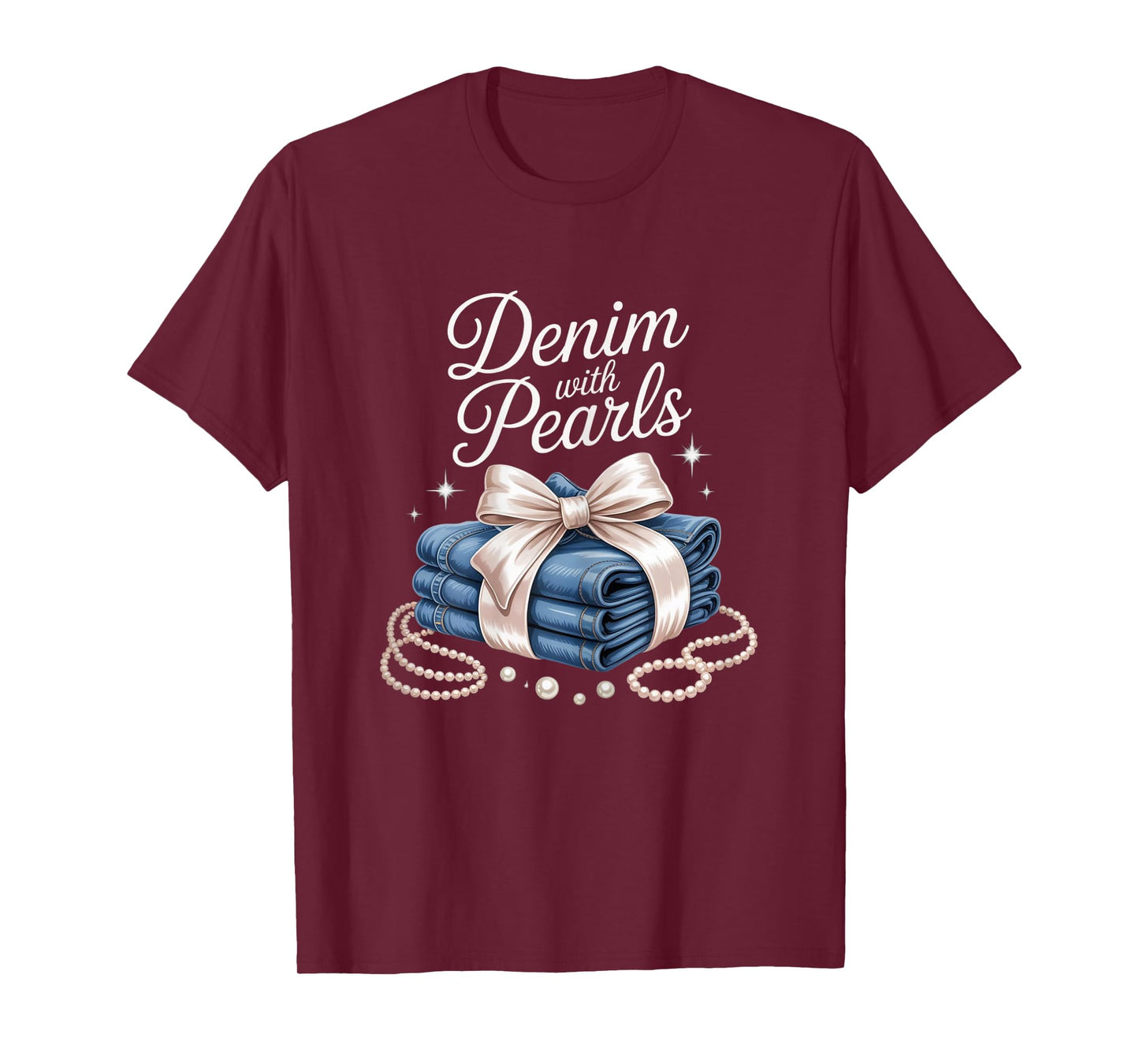 Denim with Pearls Mother’s Day Outfit for Stylish Women T-Shirt