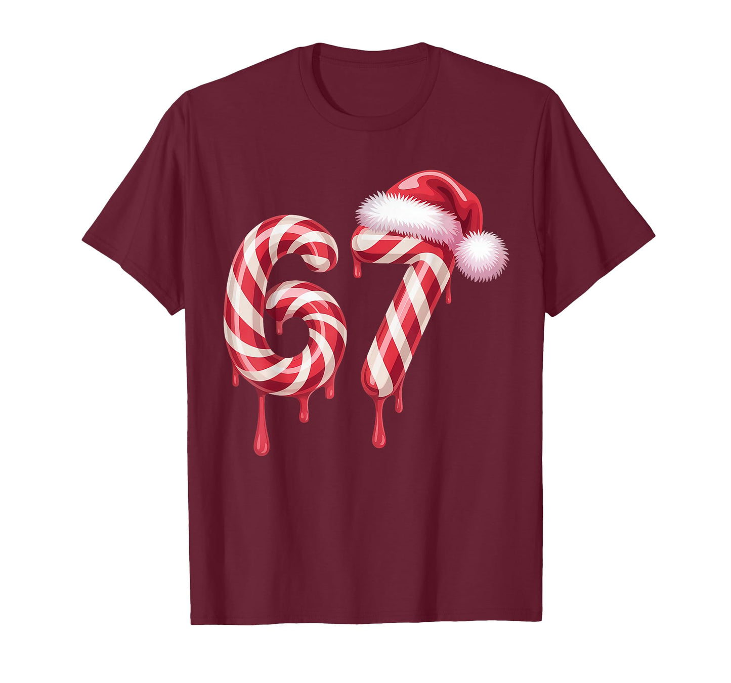 Melting Candy Cane 67 Christmas, Santa Hat Holiday T-Shirt