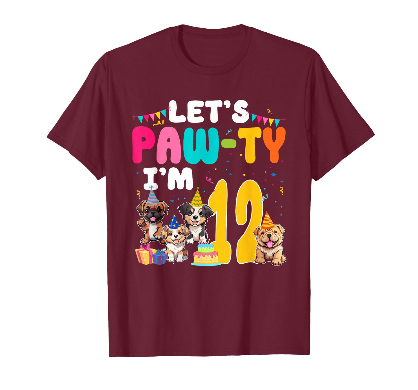Let's Pawty I'm 12 Year Old Dog Lover 12th Birthday Party T-Shirt