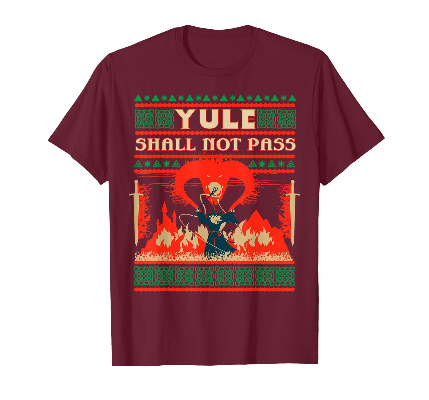 Yule Shall Not Pass Wizard Battle Festive Fantasy Graphic T-Shirt