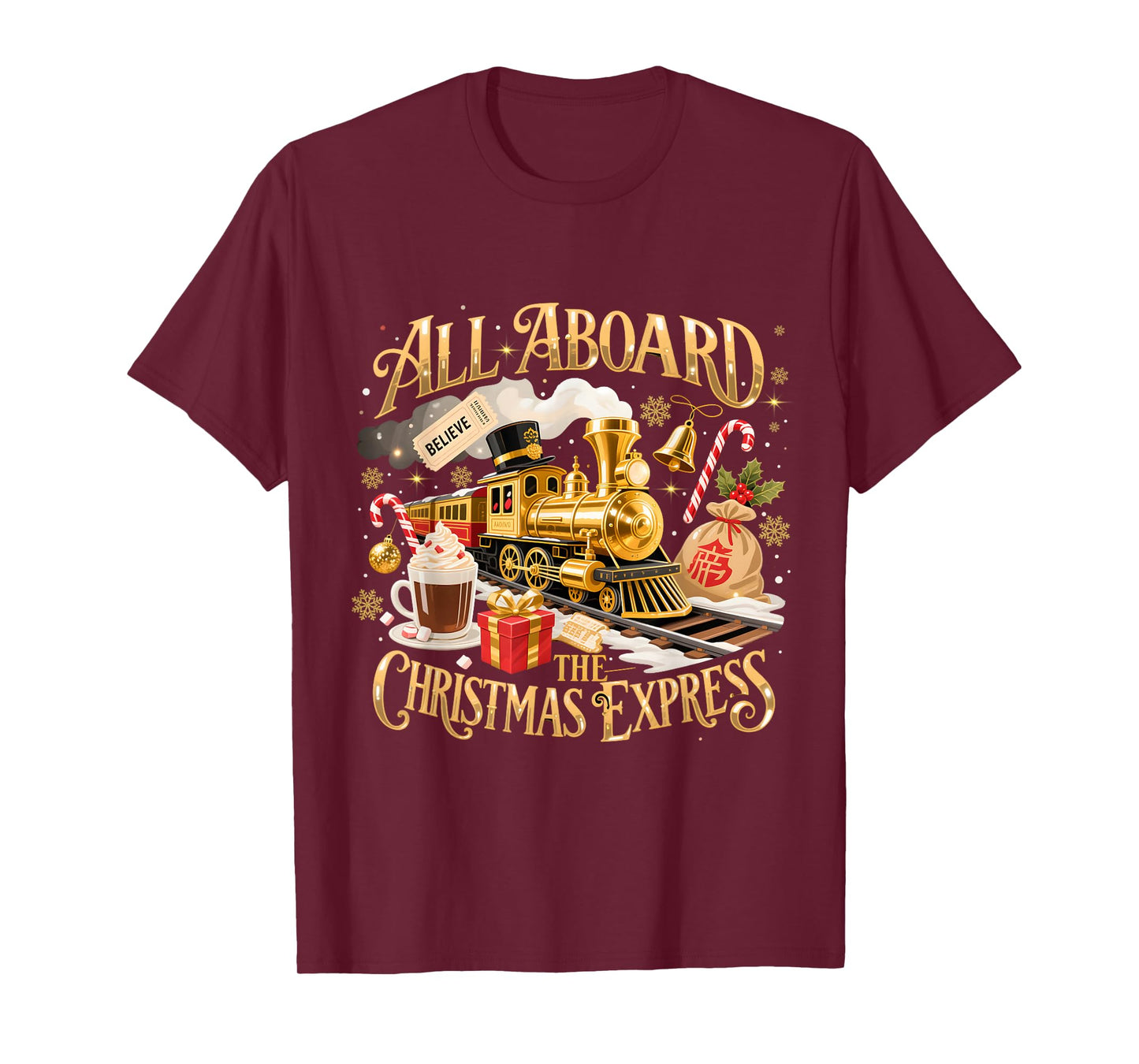 All Aboard The Christmas Express Holiday Train T-Shirt