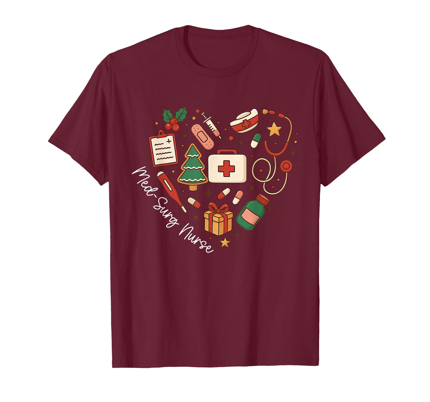 Christmas Med Surg Nurse Cute Heart Nursing Medical Surgical T-Shirt
